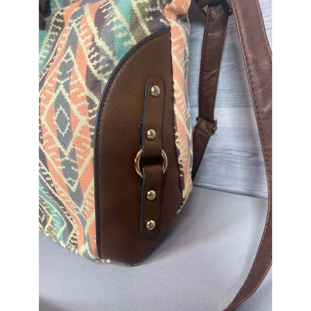 Unbranded Bucket‎ Bag Women Medium Multicolor Aztec Canvas Drawstring Backpack